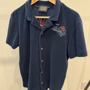 Scotch & Soda Blue Terry Cloth Button Down Shirt